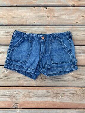 Joie Jeans Denim Cargo Shorts Womens 26 Linen Cotton Dark Wash Low Rise Festival